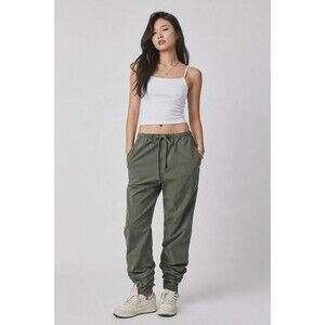 Free People Army Green Parachute Pants Cotton Drawstring Ruched Hem Small S